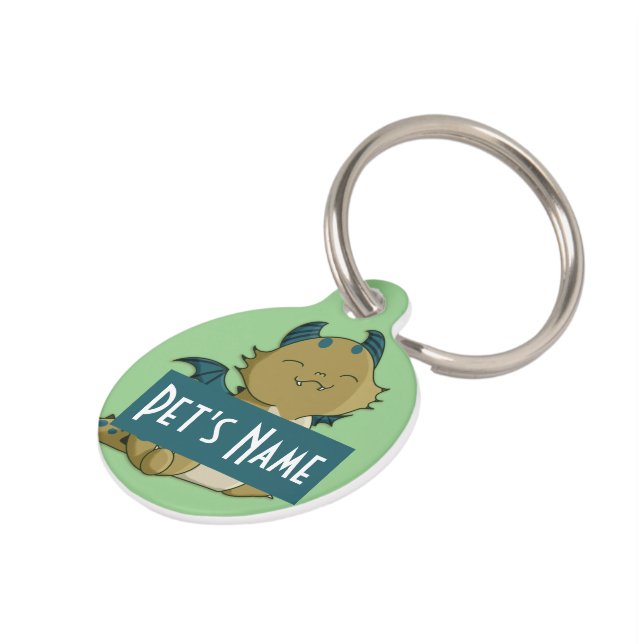 Happy Dragon Customisable Pet Tag (Side)