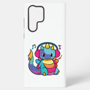 Happy dragon with headphones listening to music. samsung galaxy case