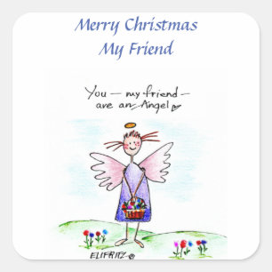 Happy Drawing "You My Friend" Purple Blue Green  Square Sticker