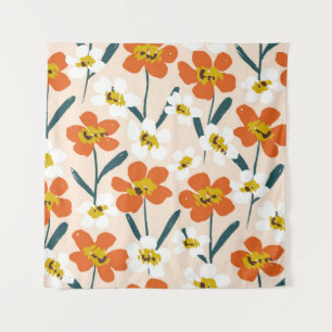 Happy dry painted blooms seamless Vintage pattern. Tapestry