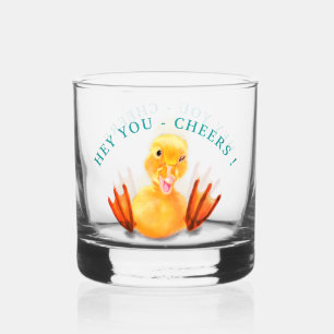 Happy Duck Text Cheers Catchy Gift Whiskey Glass