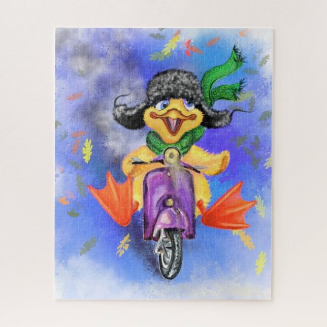 Happy Duck with Scooter Funny Puzzle (Vertical)