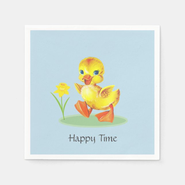 Happy Duckling on Light Blue Napkin (Front)