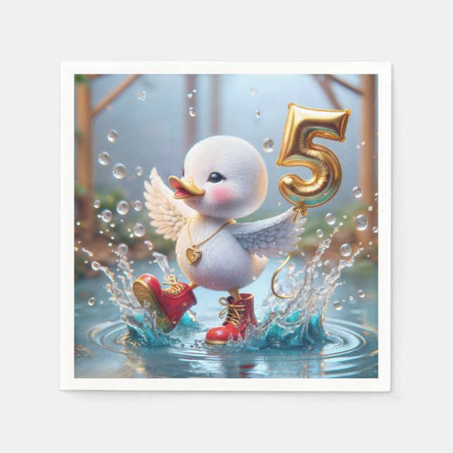 Happy Duckling With #5  Birthday Balloon Napkin (Front)