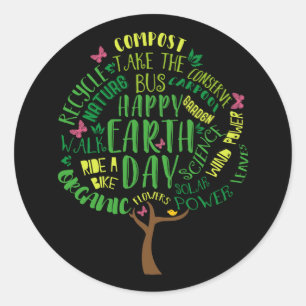 Happy Earth Day 2019 s Cute Tree Drawing Classic Round Sticker
