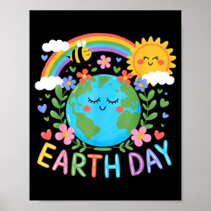 Happy Earth Day 2025 Cute Earth With Floral Earth  Poster