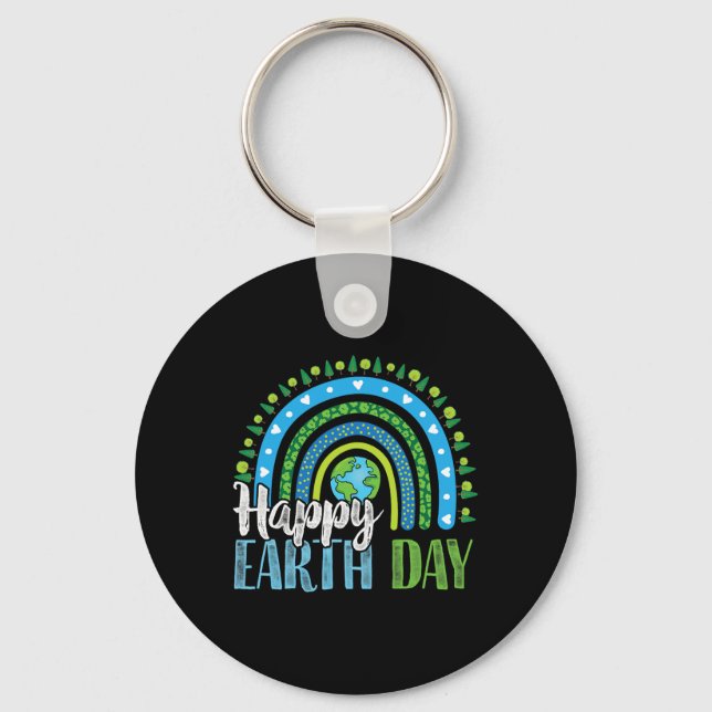 Happy Earth Day - Boho Rainbow  Key Ring (Front)