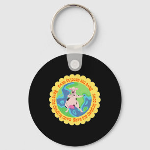Happy Earth Day Cute Cow Dancing Save The Cows Key Ring