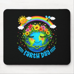 Happy earth day cute earth floral crown rainbow mouse pad