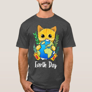 Happy Earth Day  Cute Earth With Cat Earth Day 202 T-Shirt