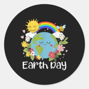 Happy Earth Day Cute Earth With Floral Earth Day 2 Classic Round Sticker