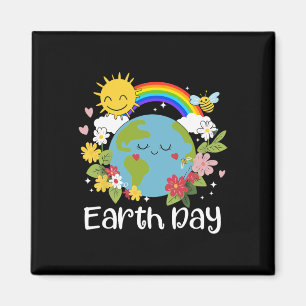 Happy Earth Day Cute Earth With Floral Earth Day 2 Magnet