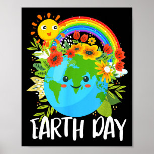 Happy Earth Day Cute Earth With Floral Earth Day 2 Poster