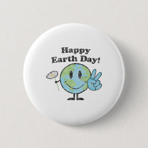 Happy Earth Day Cute Peace Sign Flower Distressed 6 Cm Round Badge