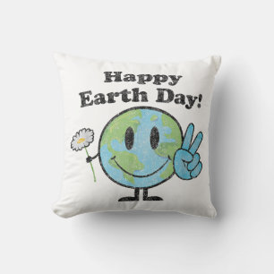 Happy Earth Day Cute Peace Sign Flower Distressed Cushion