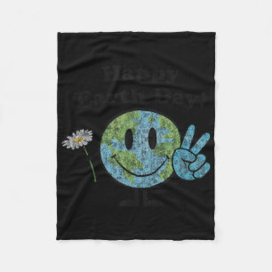 Happy Earth Day Cute Peace Sign Flower Distressed  Fleece Blanket