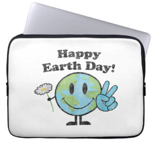 Happy Earth Day Cute Peace Sign Flower Distressed Laptop Sleeve