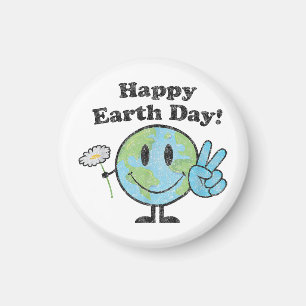 Happy Earth Day Cute Peace Sign Flower Distressed Magnet