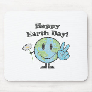 Happy Earth Day Cute Peace Sign Flower Distressed Mouse Pad