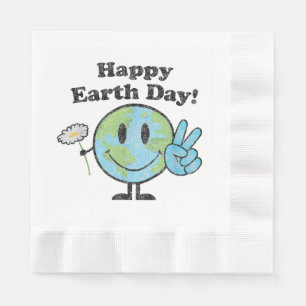 Happy Earth Day Cute Peace Sign Flower Distressed Napkin