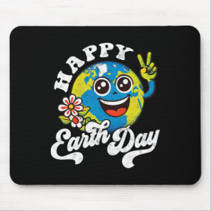Happy Earth Day Cute Peace Sign Flower Mouse Pad