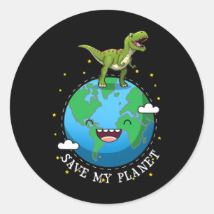Happy Earth Day Dinosaur T-rex Kids Boy Save My Pl Classic Round Sticker
