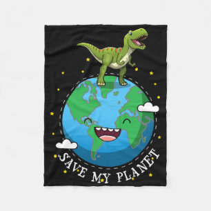 Happy Earth Day Dinosaur T-rex Kids Boy Save My Pl Fleece Blanket