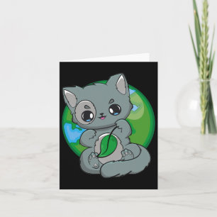 Happy Earth Day Feline Cute Anime Grey Cat  Card