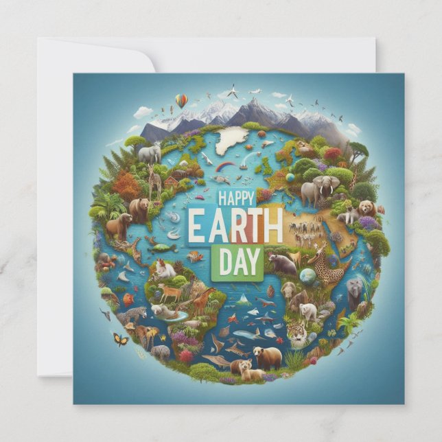 Happy Earth Day - Globe Green Tree Water Continent Holiday Card (Front)