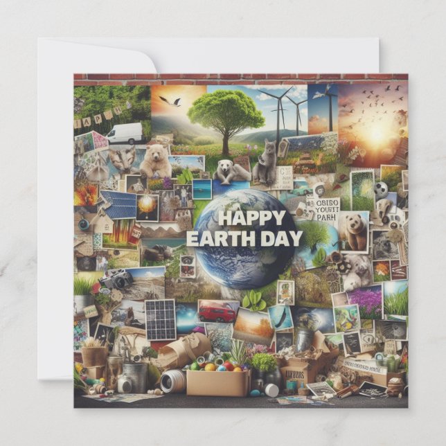 Happy Earth Day - Globe Green Tree Water Continent Holiday Card (Front)