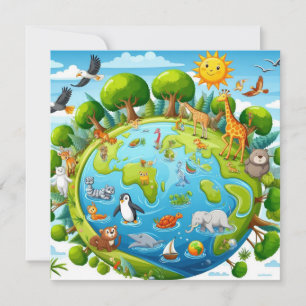 Happy Earth Day - Globe Green Tree Water Continent Holiday Card