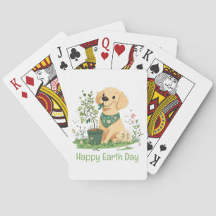 Happy Earth Day Golden Retriever Dog Gardening Playing Cards