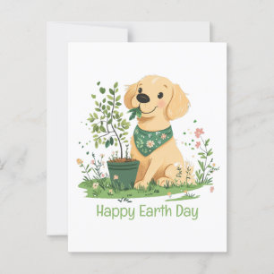 Happy Earth Day Golden Retriever Dog Gardening Postcard