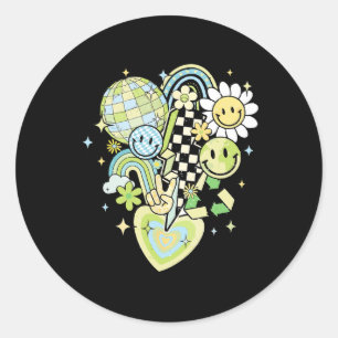 Happy Earth Day Groovy Smile Face Rainbow Women Me Classic Round Sticker