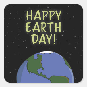 Happy Earth Day Hands Holding Planet in Space Square Sticker