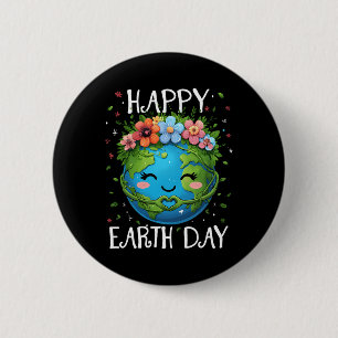 Happy Earth Day Heart Floral Earth Day Boys Womens 6 Cm Round Badge