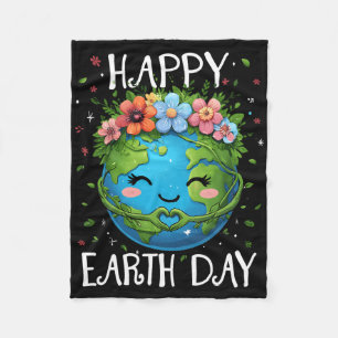 Happy Earth Day Heart Floral Earth Day Boys Womens Fleece Blanket