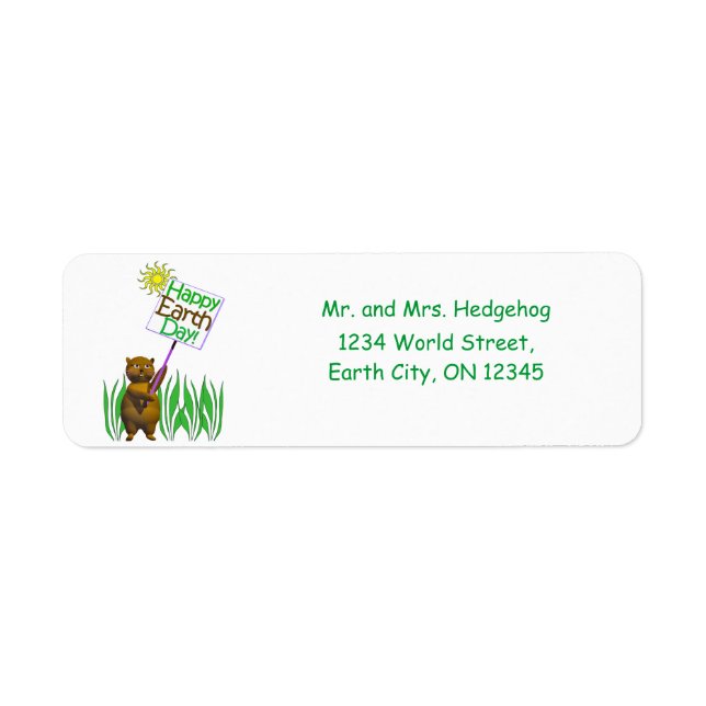 Happy Earth Day Hedgehog Return Address Label (Front)