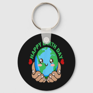 Happy Earth Day Kawaii Planet Nature Lover Environ Key Ring