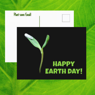 Happy Earth Day New Growth Seedling Black Postcard
