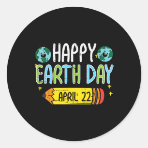 Happy Earth Day Pencil April 22 Cute Teacher Men W Classic Round Sticker
