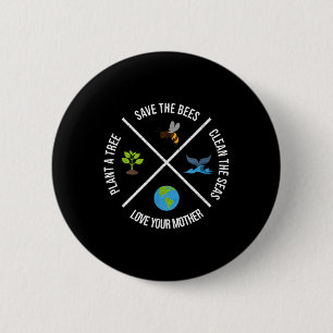 Happy Earth Day Plant Trees Clean Seas Save Bees F 6 Cm Round Badge