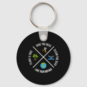 Happy Earth Day Plant Trees Clean Seas Save Bees F Key Ring