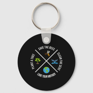 Happy Earth Day Plant Trees Clean Seas Save Bees F Key Ring
