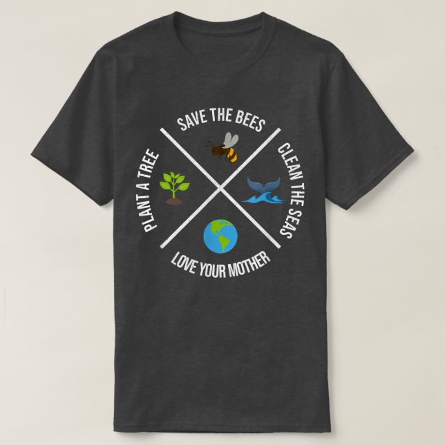 Happy Earth Day Plant Trees Clean Seas Save Bees F T-Shirt (Design Front)