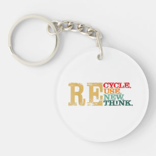 Happy Earth Day Recycle Reuse Renew Rethink Earth Key Ring