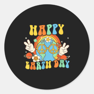 Happy Earth Day Retro Smile Groovy Peace Classic Round Sticker