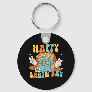 Happy Earth Day Retro Smile Groovy Peace Key Ring