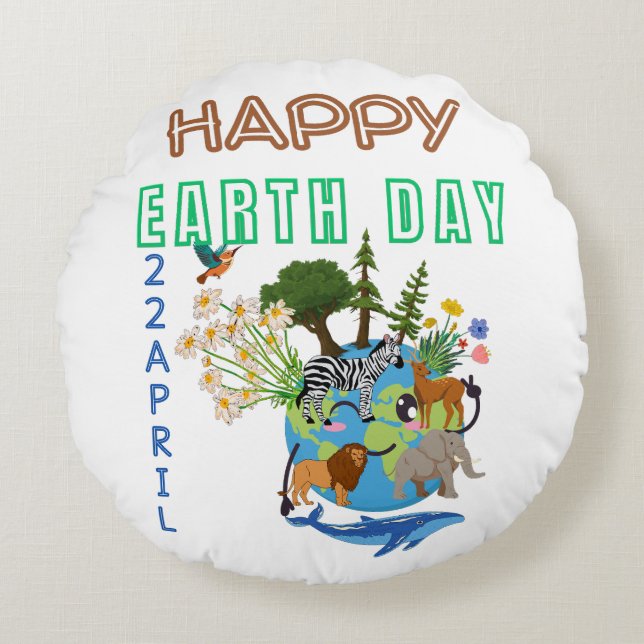 Happy Earth Day Round Pouf Round Cushion (Front)