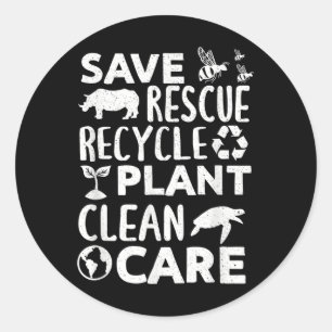 Happy Earth Day Save Rescue Recycle Funny Science Classic Round Sticker